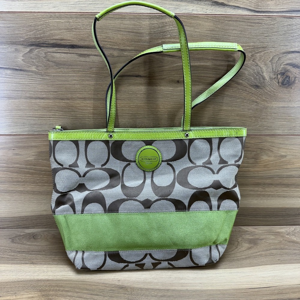 Coach Y2K Signature Stripe Kiwi Tote Zip Toe Bag - Picture 2 of 15